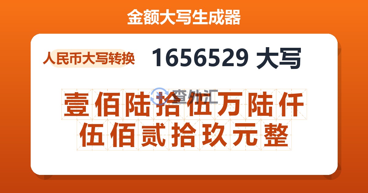 1656529大写 壹佰陆拾伍万陆仟伍佰贰拾玖元整