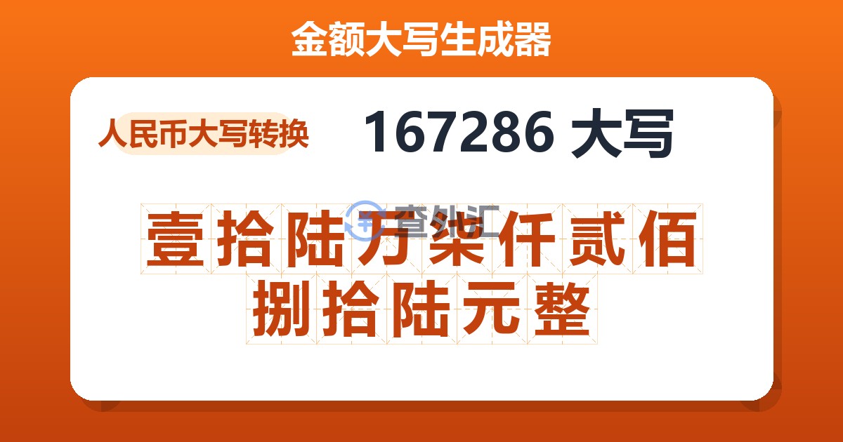 167286大写 壹拾陆万柒仟贰佰捌拾陆元整