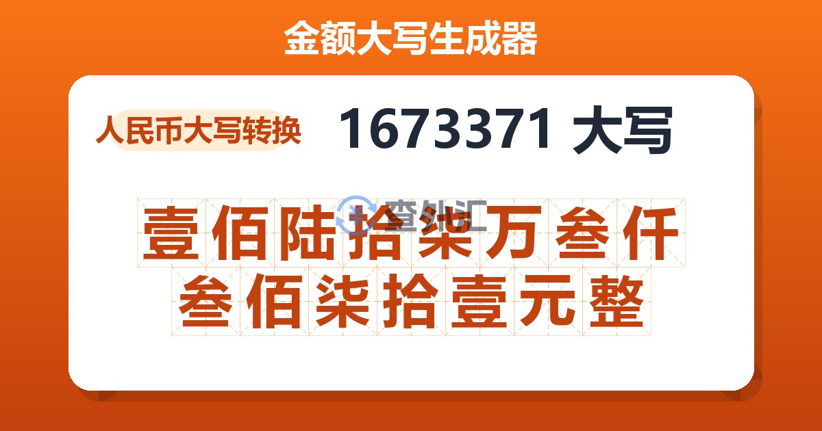 1673371大写 壹佰陆拾柒万叁仟叁佰柒拾壹元整