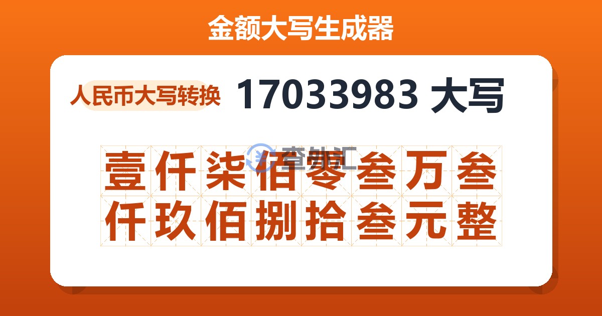 17033983大写 壹仟柒佰零叁万叁仟玖佰捌拾叁元整