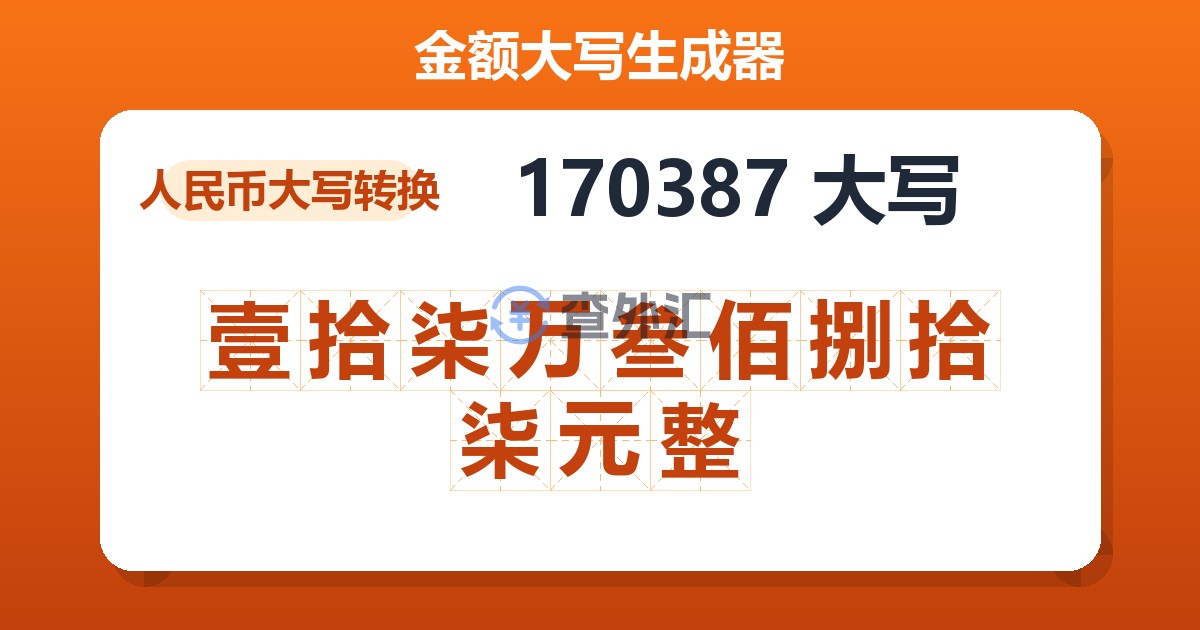 170387大写 壹拾柒万叁佰捌拾柒元整