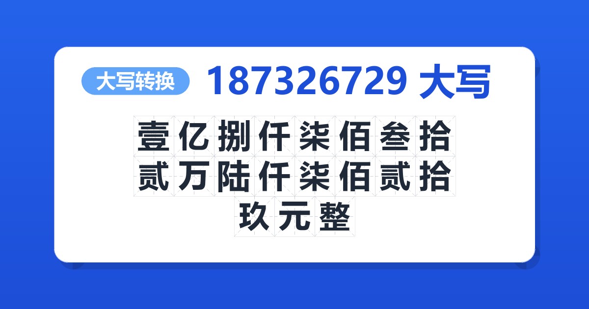 187326729大写 壹亿捌仟柒佰叁拾贰万陆仟柒佰贰拾玖元整