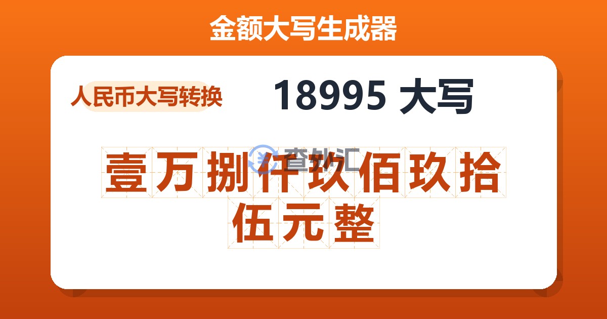18995大写 壹万捌仟玖佰玖拾伍元整