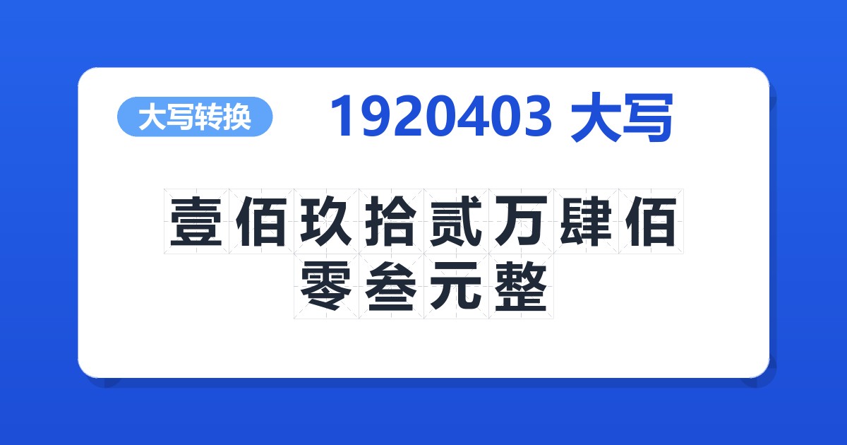 1920403大写 壹佰玖拾贰万肆佰零叁元整
