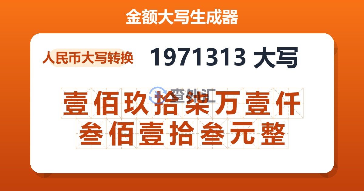 1971313大写 壹佰玖拾柒万壹仟叁佰壹拾叁元整