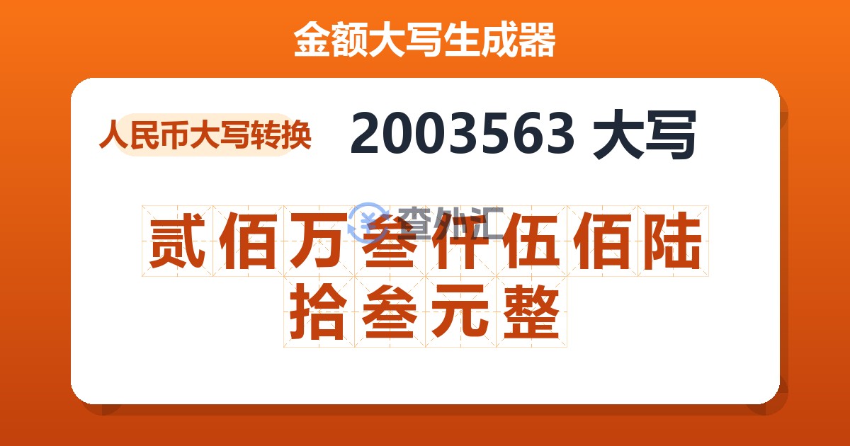 2003563大写 贰佰万叁仟伍佰陆拾叁元整