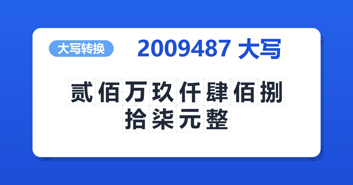 2009487大写 贰佰万玖仟肆佰捌拾柒元整