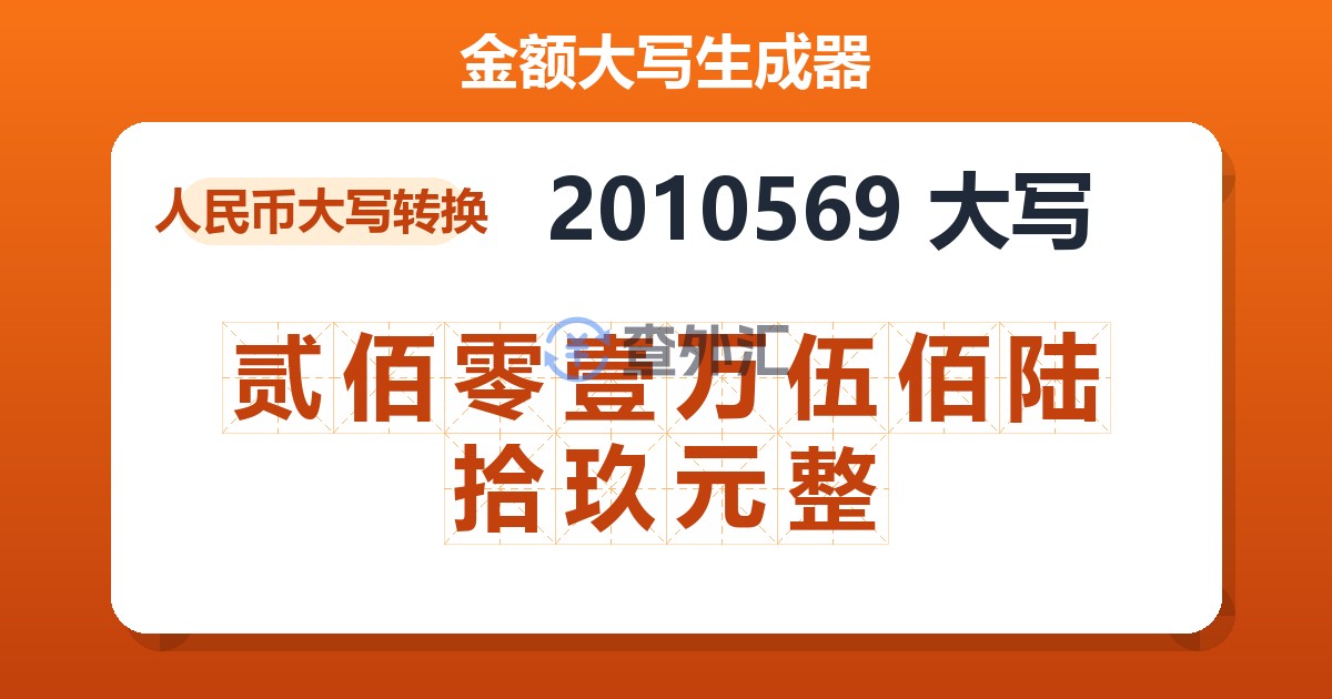 2010569大写 贰佰零壹万伍佰陆拾玖元整