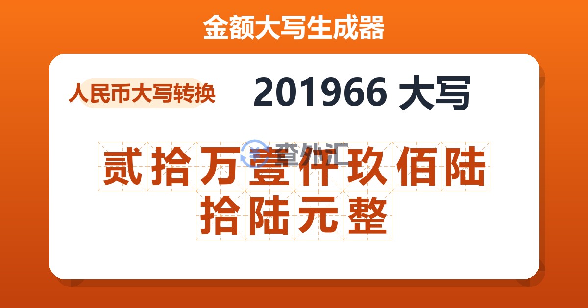 201966大写 贰拾万壹仟玖佰陆拾陆元整