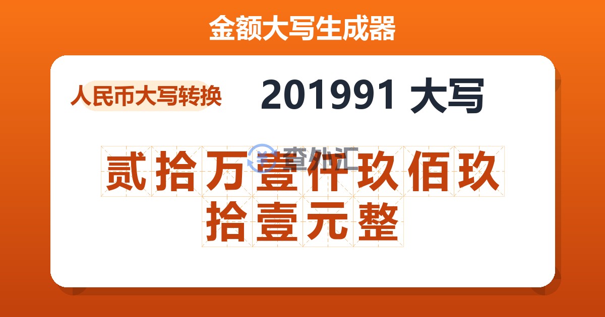 201991大写 贰拾万壹仟玖佰玖拾壹元整