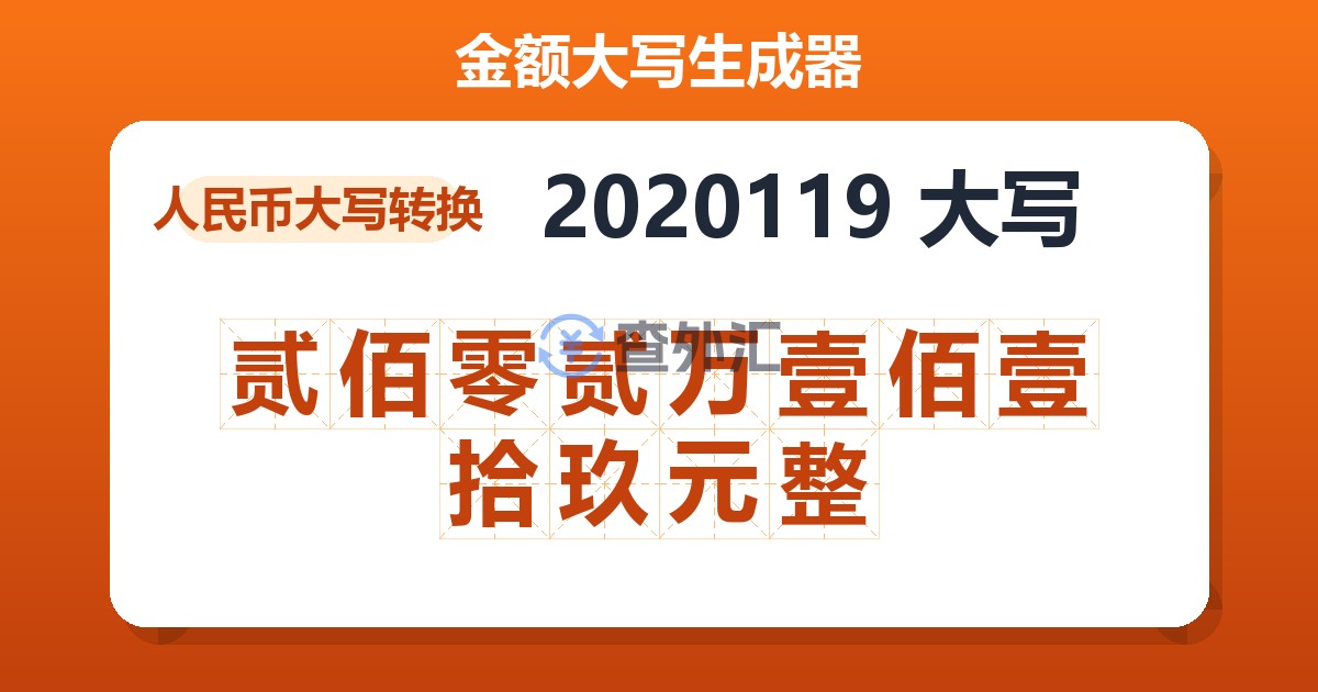 2020119大写 贰佰零贰万壹佰壹拾玖元整
