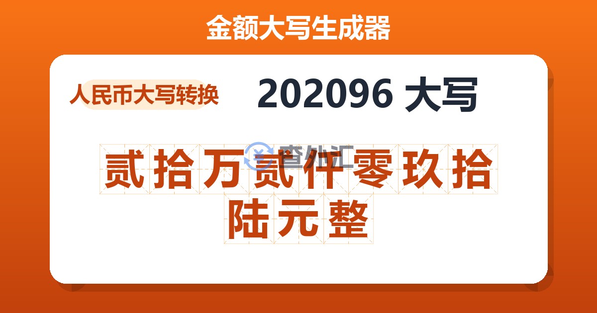 202096大写 贰拾万贰仟零玖拾陆元整