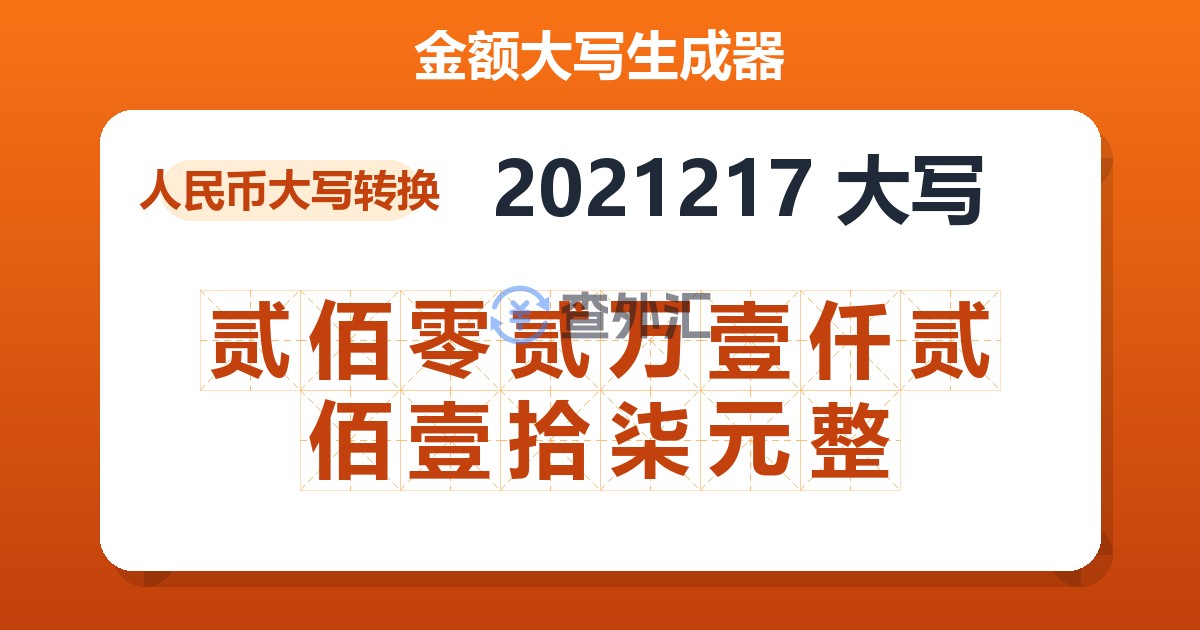 2021217大写 贰佰零贰万壹仟贰佰壹拾柒元整