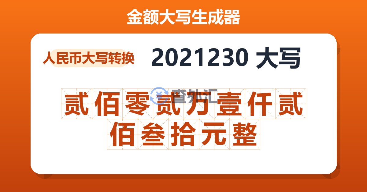 2021230大写 贰佰零贰万壹仟贰佰叁拾元整