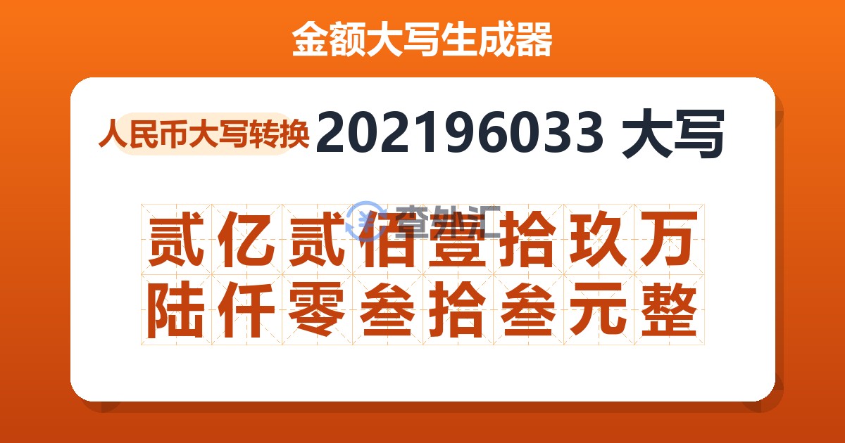 202196033大写 贰亿贰佰壹拾玖万陆仟零叁拾叁元整