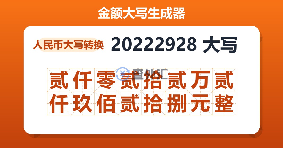 20222928大写 贰仟零贰拾贰万贰仟玖佰贰拾捌元整