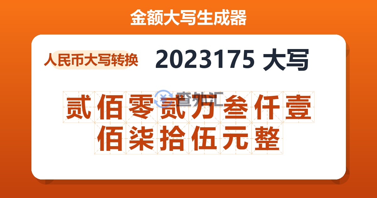 2023175大写 贰佰零贰万叁仟壹佰柒拾伍元整