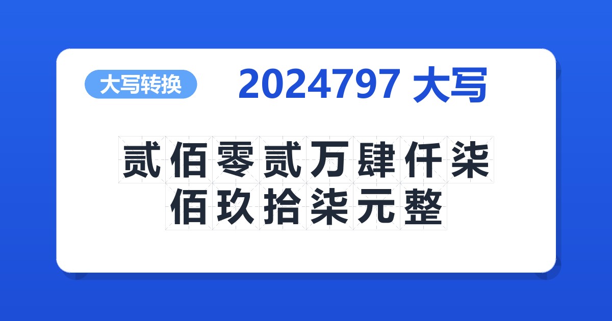 2024797大写 贰佰零贰万肆仟柒佰玖拾柒元整
