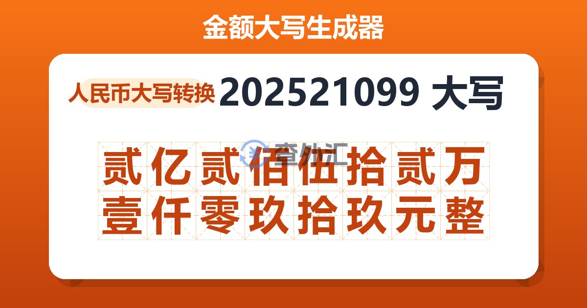 202521099大写 贰亿贰佰伍拾贰万壹仟零玖拾玖元整