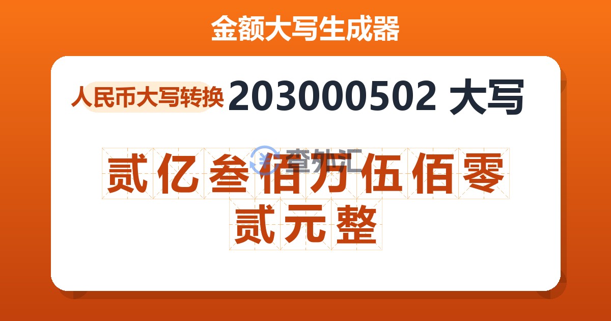 203000502大写 贰亿叁佰万伍佰零贰元整