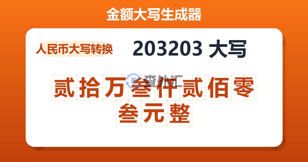 203203大写 贰拾万叁仟贰佰零叁元整