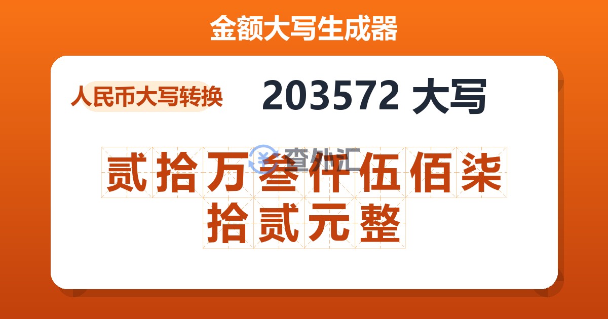 203572大写 贰拾万叁仟伍佰柒拾贰元整