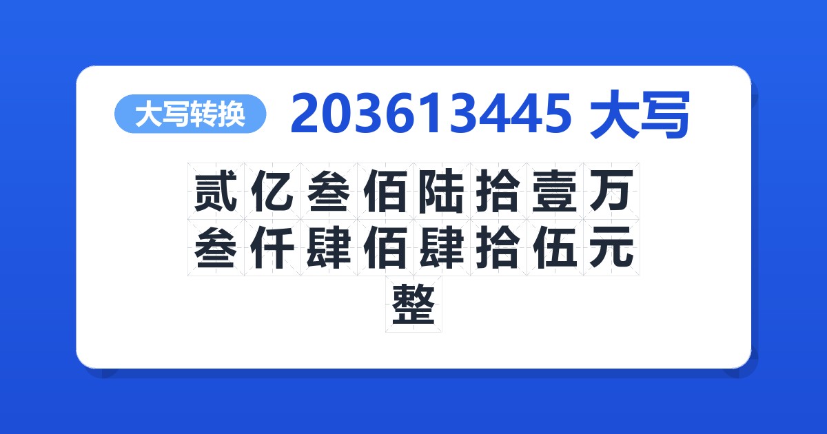 203613445大写 贰亿叁佰陆拾壹万叁仟肆佰肆拾伍元整