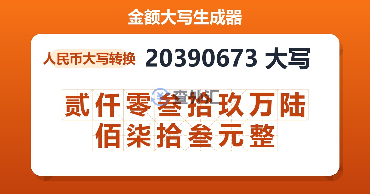 20390673大写 贰仟零叁拾玖万陆佰柒拾叁元整