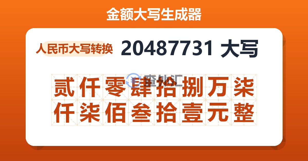 20487731大写 贰仟零肆拾捌万柒仟柒佰叁拾壹元整