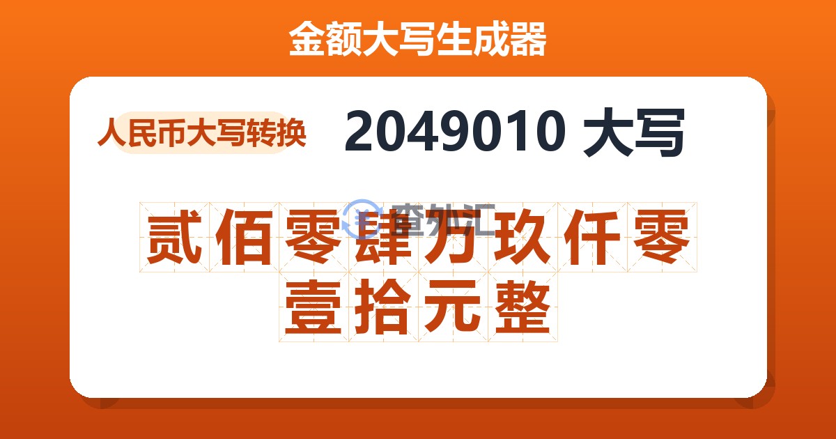 2049010大写 贰佰零肆万玖仟零壹拾元整