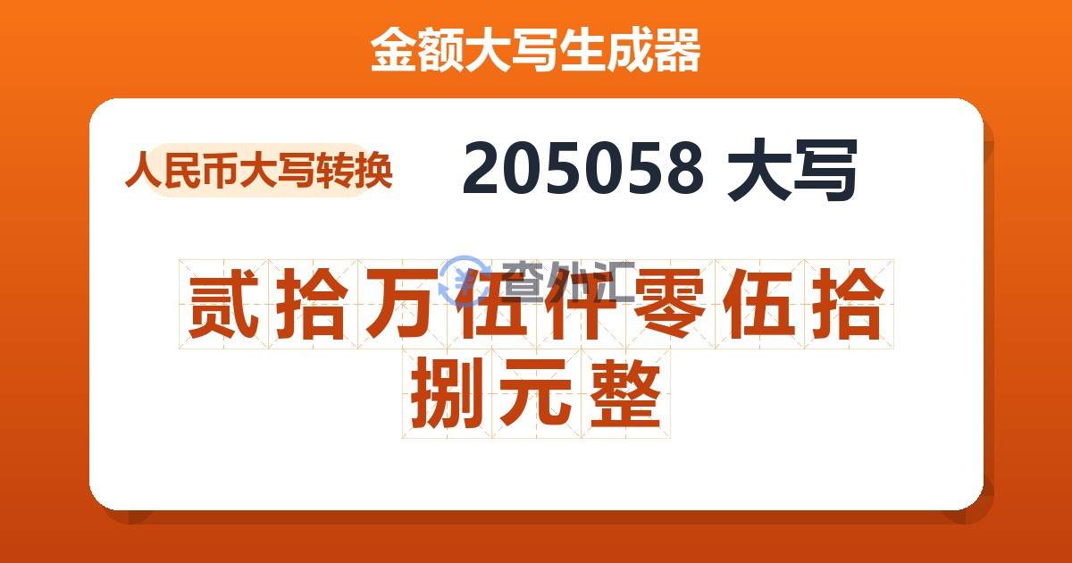 205058大写 贰拾万伍仟零伍拾捌元整