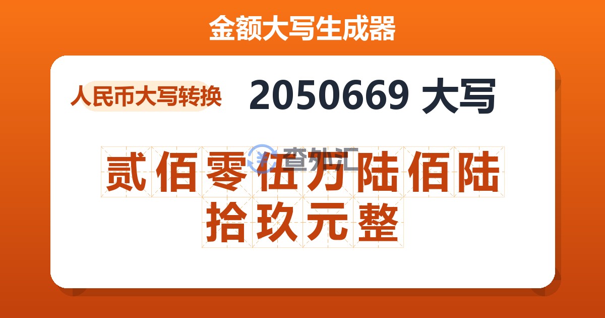 2050669大写 贰佰零伍万陆佰陆拾玖元整