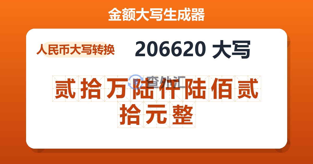 206620大写 贰拾万陆仟陆佰贰拾元整