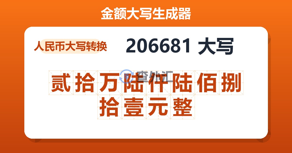 206681大写 贰拾万陆仟陆佰捌拾壹元整