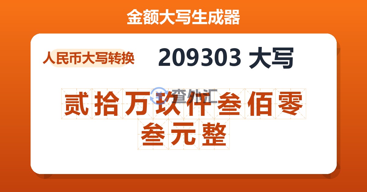 209303大写 贰拾万玖仟叁佰零叁元整