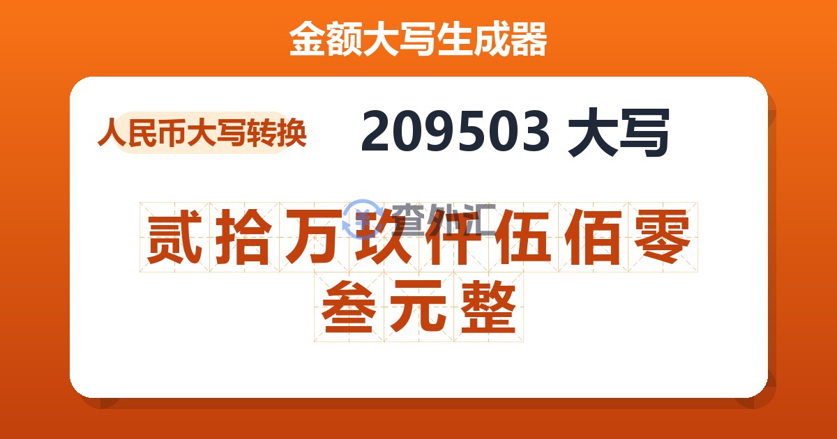 209503大写 贰拾万玖仟伍佰零叁元整