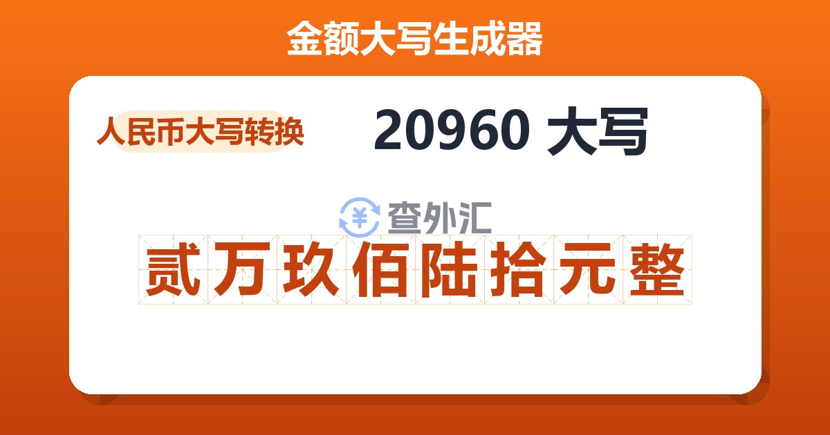 20960大写 贰万玖佰陆拾元整