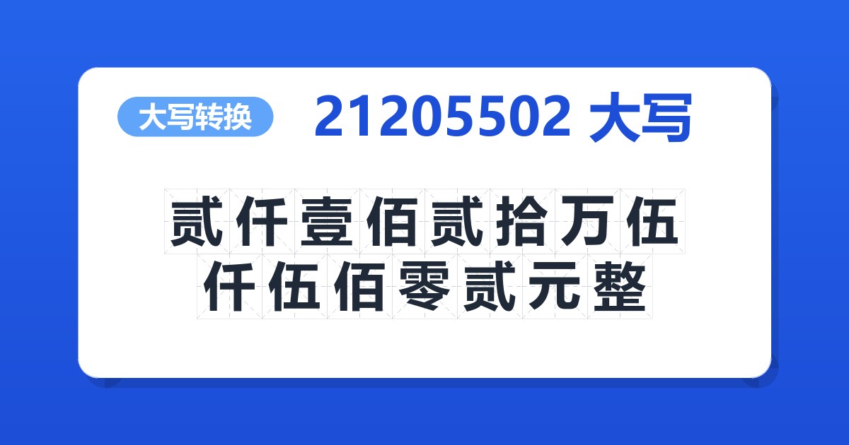 21205502大写 贰仟壹佰贰拾万伍仟伍佰零贰元整
