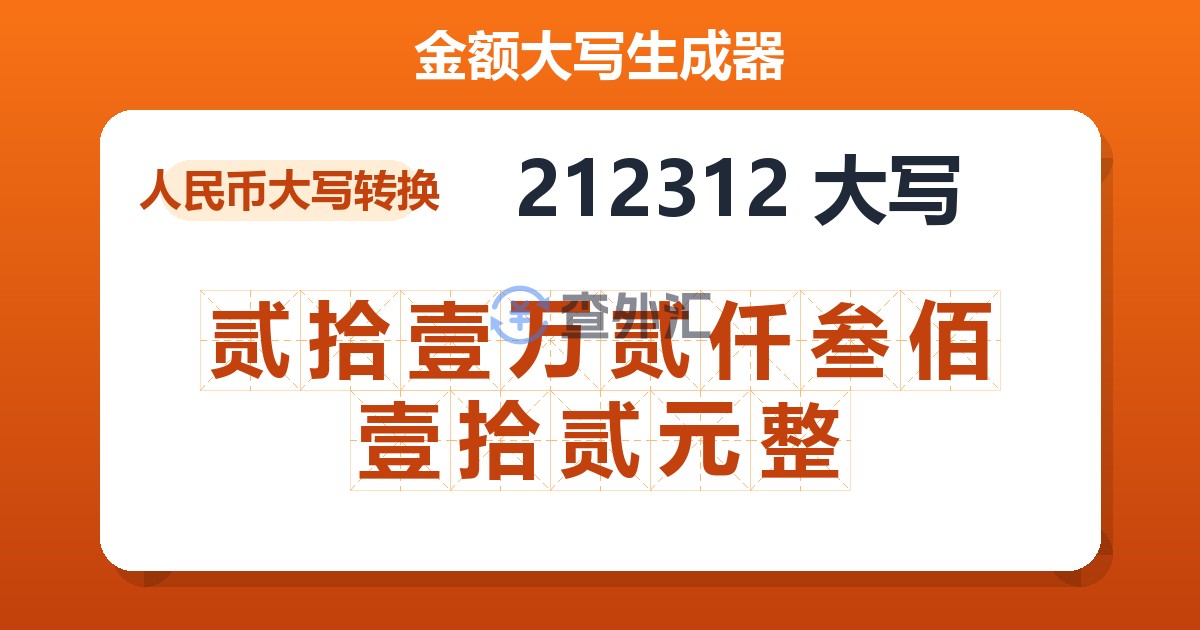 212312大写 贰拾壹万贰仟叁佰壹拾贰元整