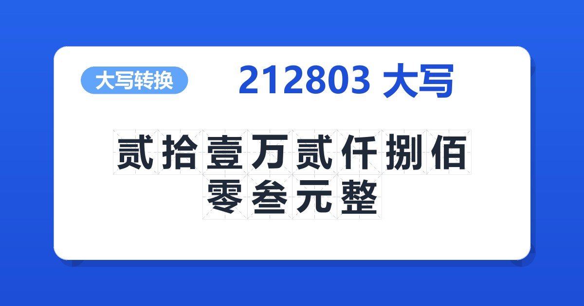 212803大写 贰拾壹万贰仟捌佰零叁元整