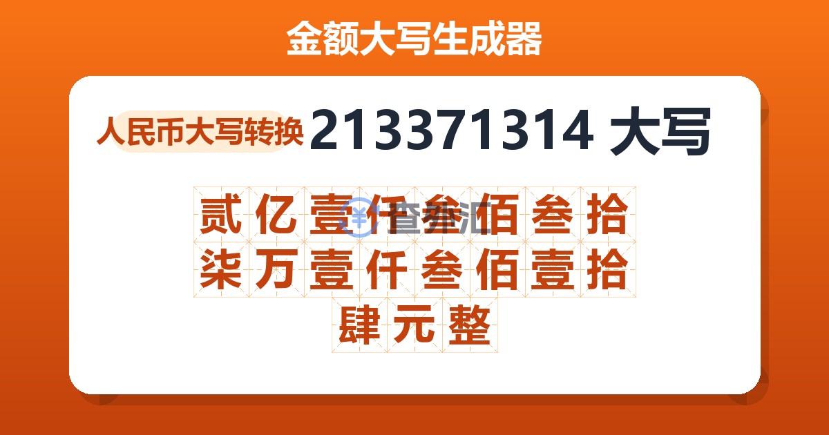 213371314大写 贰亿壹仟叁佰叁拾柒万壹仟叁佰壹拾肆元整