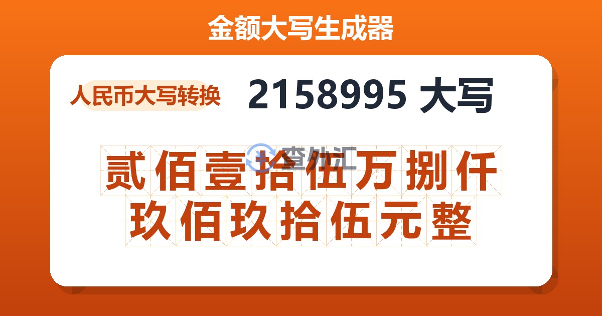 2158995大写 贰佰壹拾伍万捌仟玖佰玖拾伍元整