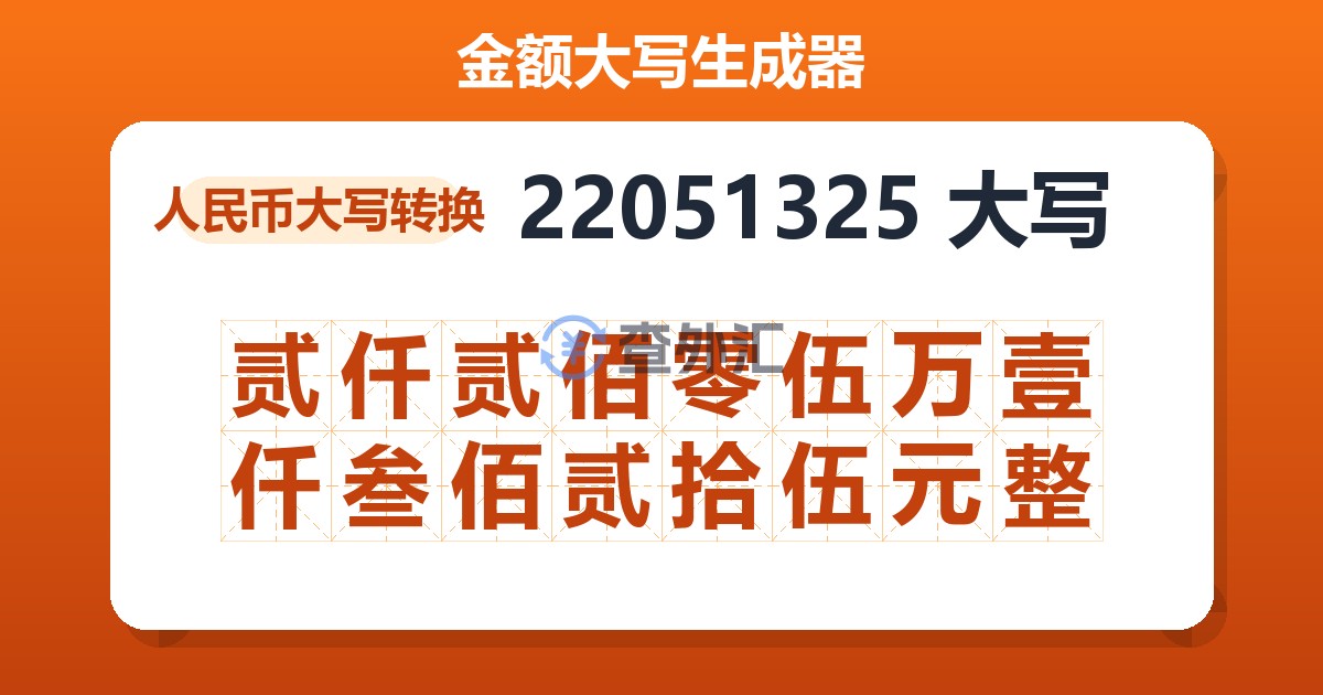 22051325大写 贰仟贰佰零伍万壹仟叁佰贰拾伍元整