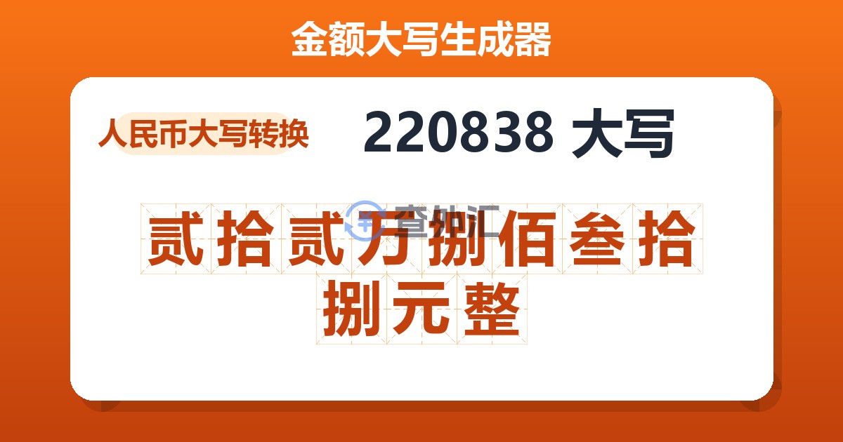 220838大写 贰拾贰万捌佰叁拾捌元整