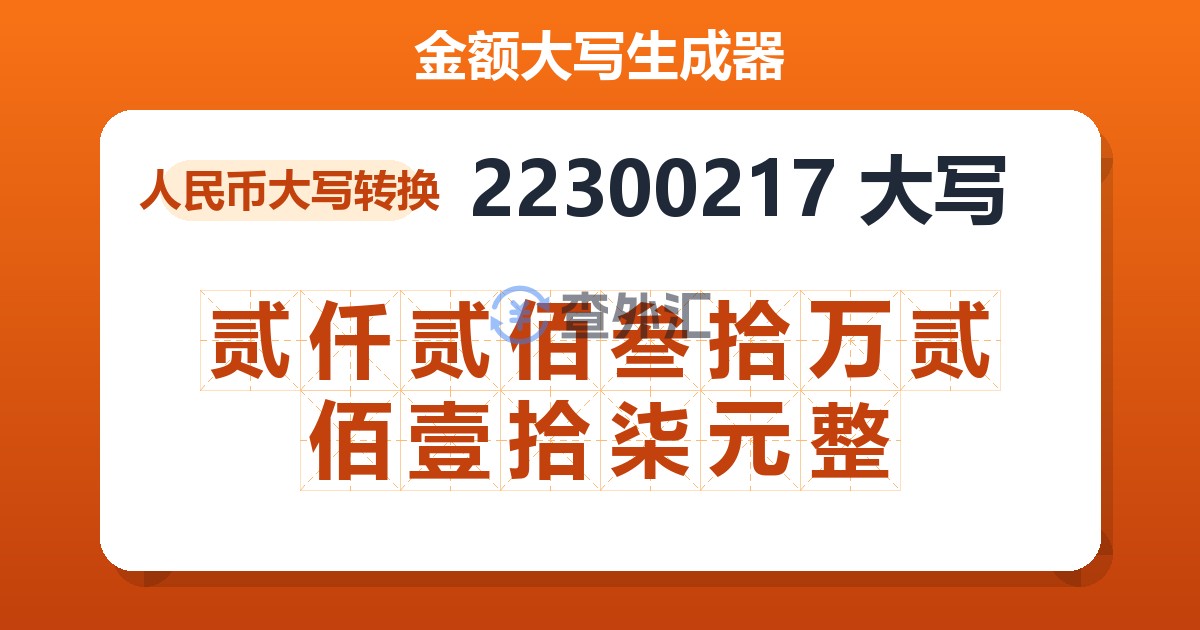 22300217大写 贰仟贰佰叁拾万贰佰壹拾柒元整