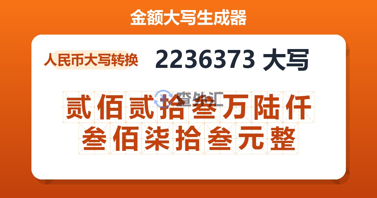 2236373大写 贰佰贰拾叁万陆仟叁佰柒拾叁元整