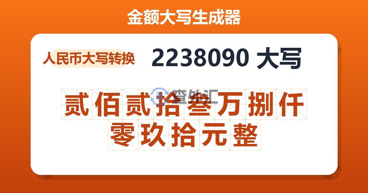 2238090大写 贰佰贰拾叁万捌仟零玖拾元整