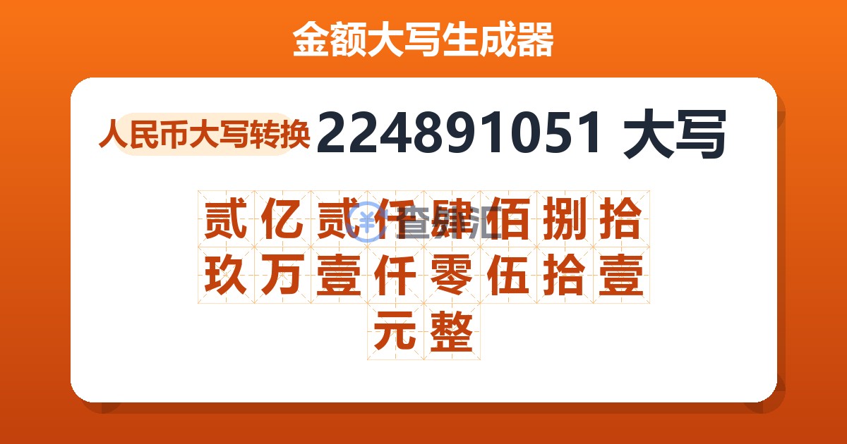 224891051大写 贰亿贰仟肆佰捌拾玖万壹仟零伍拾壹元整