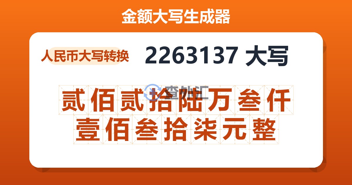 2263137大写 贰佰贰拾陆万叁仟壹佰叁拾柒元整
