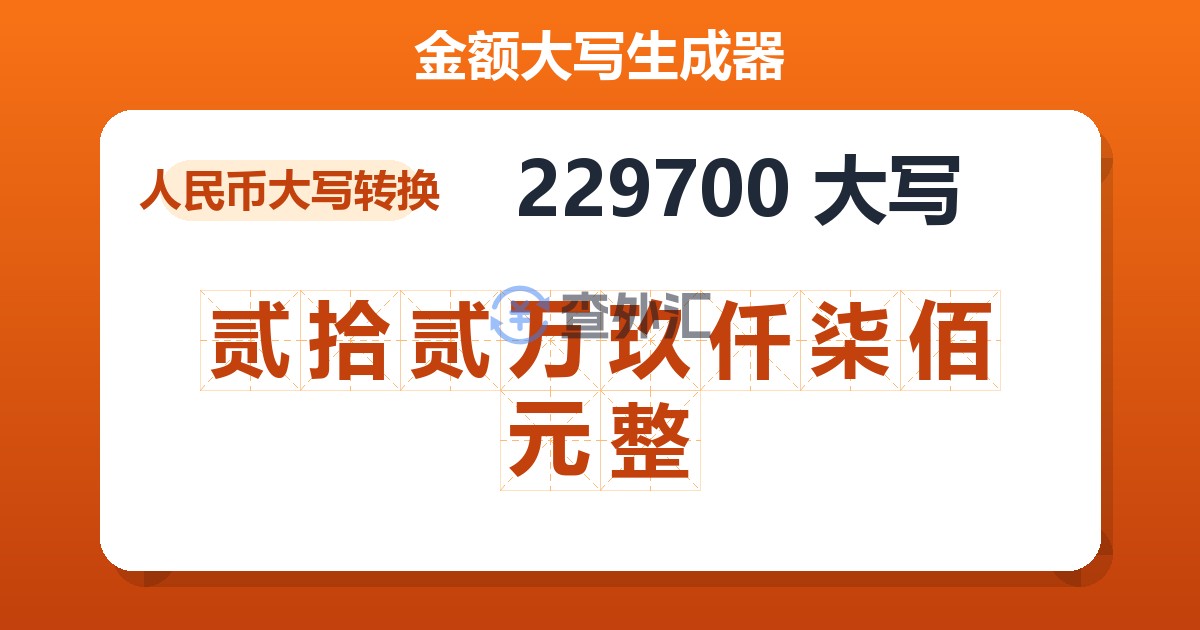 229700大写 贰拾贰万玖仟柒佰元整